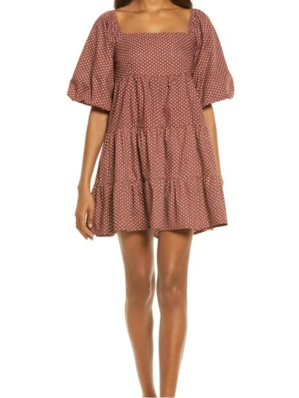 Faithfull the Brand Eryn Brown Polka Dot Puff-Sleeve Mini Dress